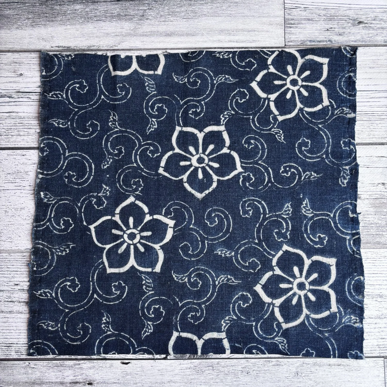 Japanese Vintage indigo dyed Katazome stencilled fabric pieces